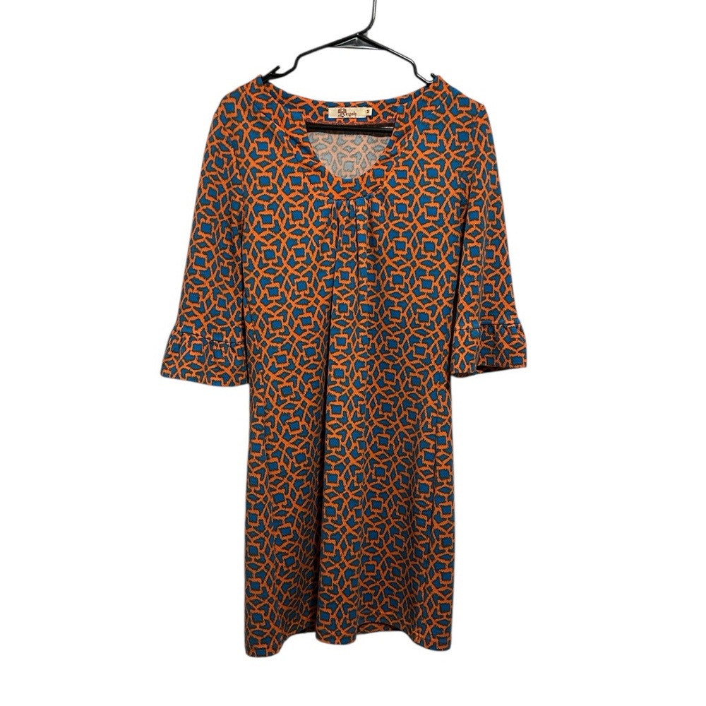 Aryeh by Anthropologie Orange and Blue Sleeve Bell Sleeve Dress